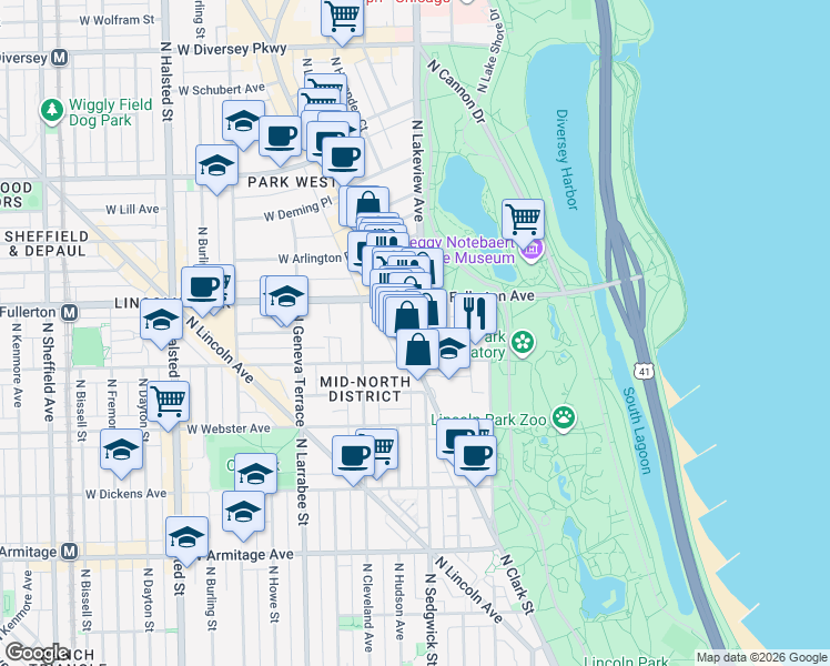 map of restaurants, bars, coffee shops, grocery stores, and more near in Chicago