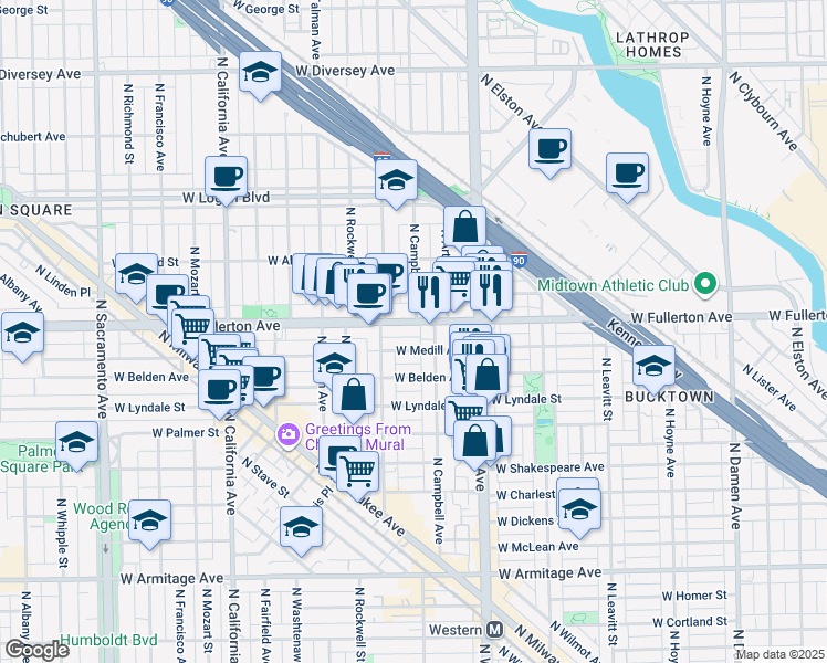 map of restaurants, bars, coffee shops, grocery stores, and more near in Chicago