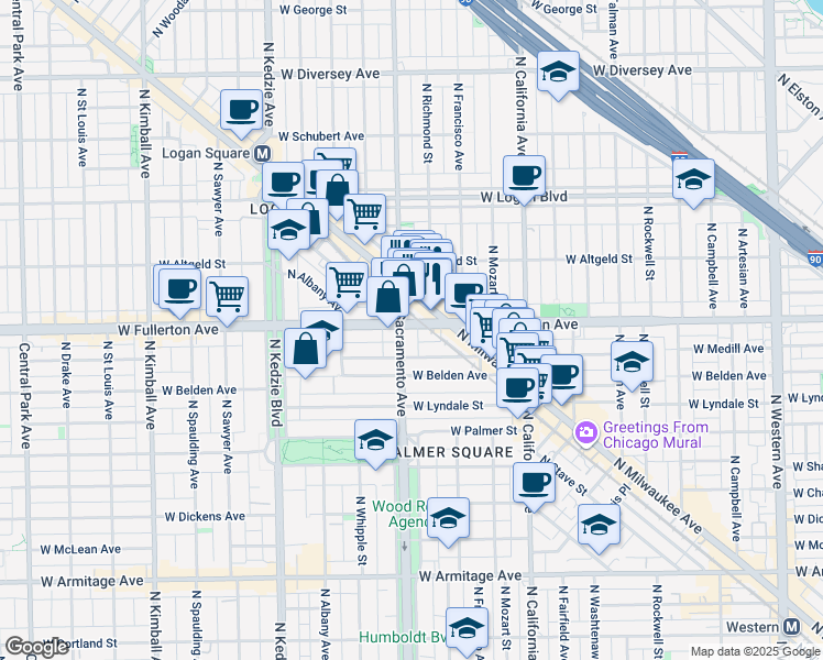 map of restaurants, bars, coffee shops, grocery stores, and more near in Chicago