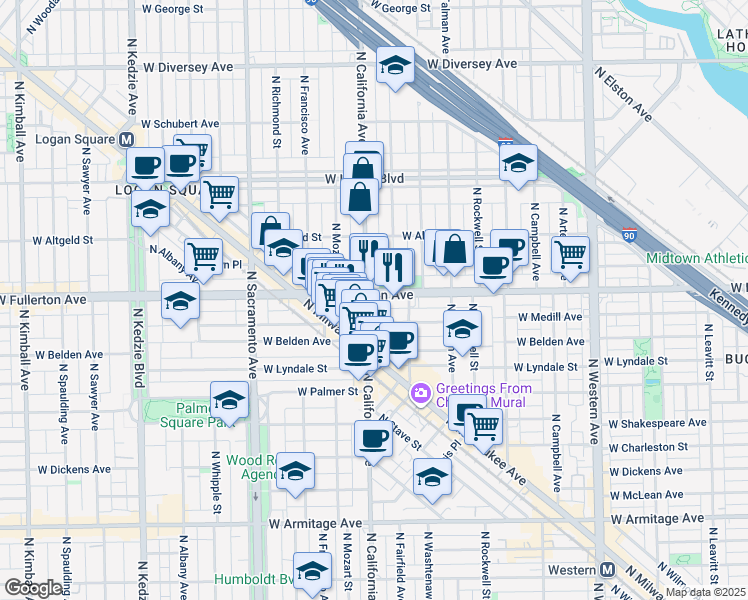 map of restaurants, bars, coffee shops, grocery stores, and more near in Chicago
