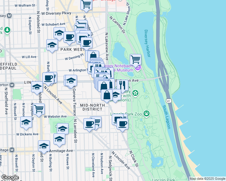 map of restaurants, bars, coffee shops, grocery stores, and more near in Chicago