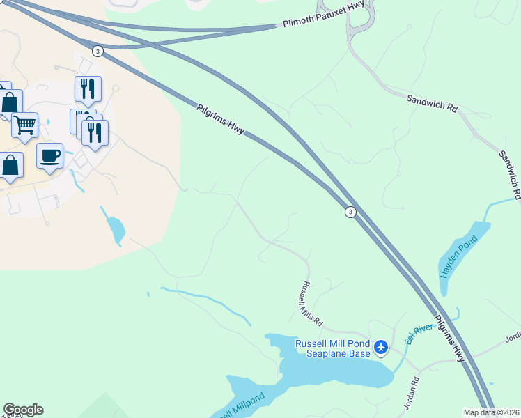 map of restaurants, bars, coffee shops, grocery stores, and more near 175 Russell Mills Road in Plymouth