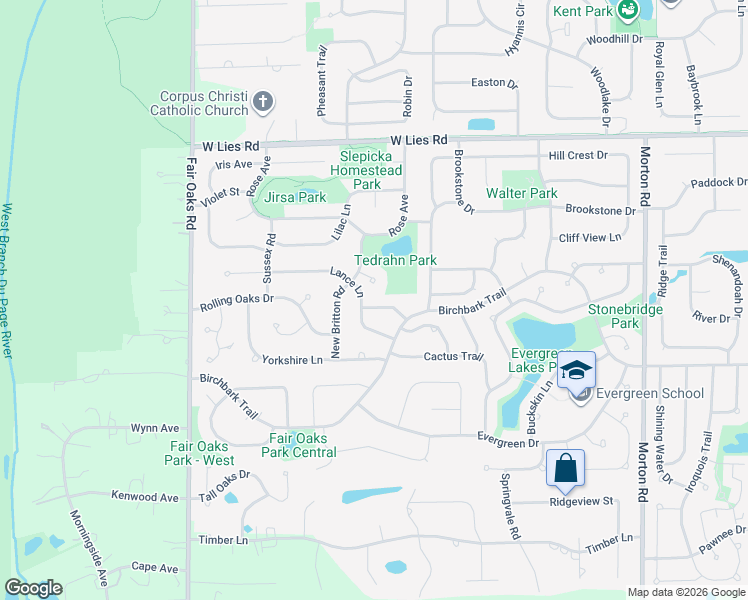 map of restaurants, bars, coffee shops, grocery stores, and more near 1308 Sheffield Court in Carol Stream