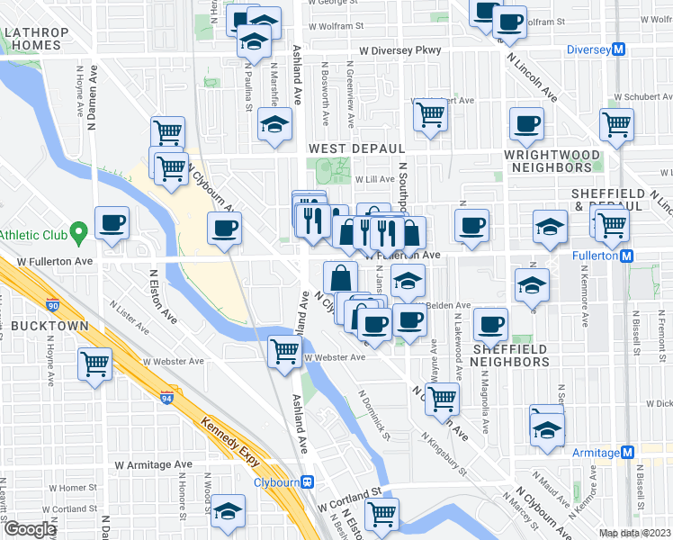 map of restaurants, bars, coffee shops, grocery stores, and more near in Chicago