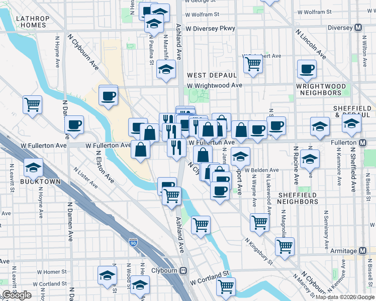 map of restaurants, bars, coffee shops, grocery stores, and more near in Chicago