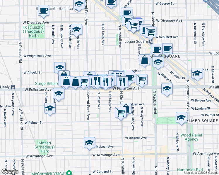 map of restaurants, bars, coffee shops, grocery stores, and more near in Chicago
