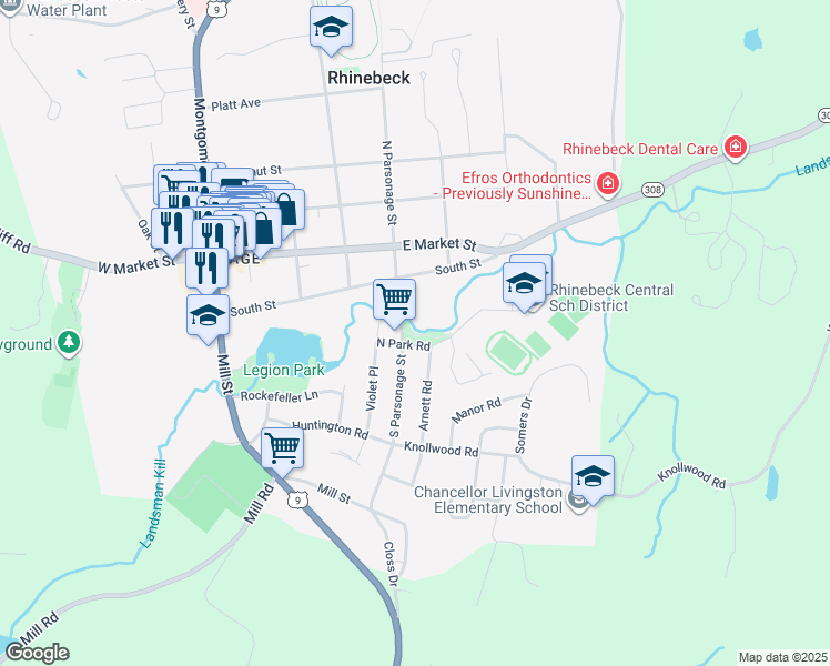 map of restaurants, bars, coffee shops, grocery stores, and more near 15 South Parsonage Street in Rhinebeck
