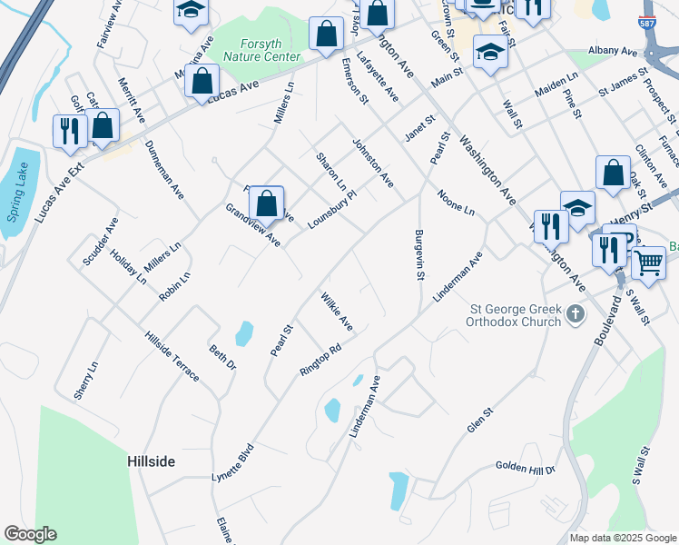 map of restaurants, bars, coffee shops, grocery stores, and more near 320 Pearl Street in Kingston