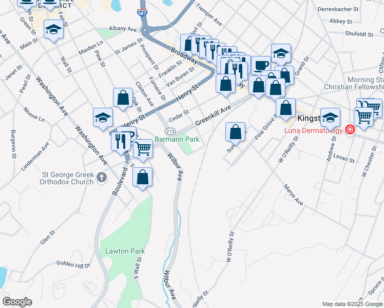 map of restaurants, bars, coffee shops, grocery stores, and more near 34 Barmann Avenue in Kingston