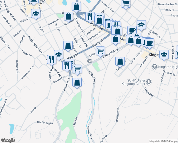 map of restaurants, bars, coffee shops, grocery stores, and more near in Kingston