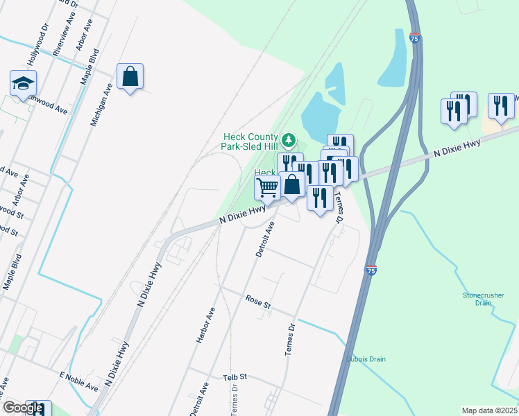 map of restaurants, bars, coffee shops, grocery stores, and more near 1090 North Dixie Highway in Monroe
