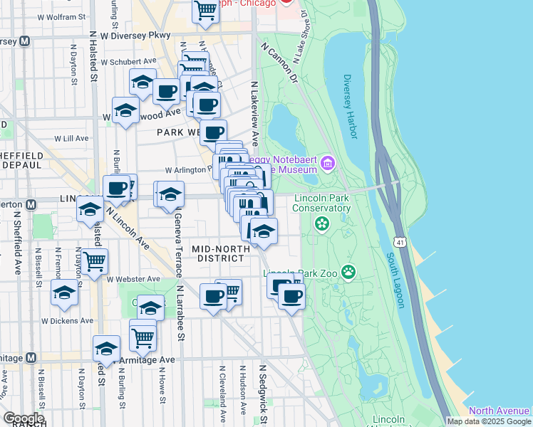 map of restaurants, bars, coffee shops, grocery stores, and more near in Chicago