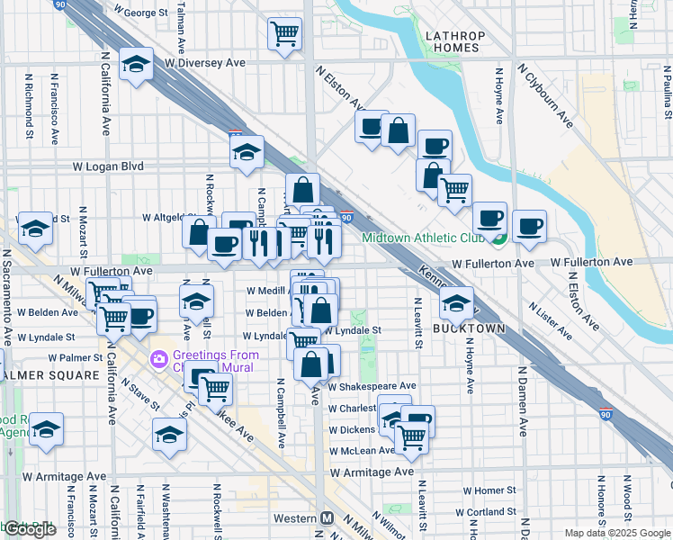 map of restaurants, bars, coffee shops, grocery stores, and more near in Chicago