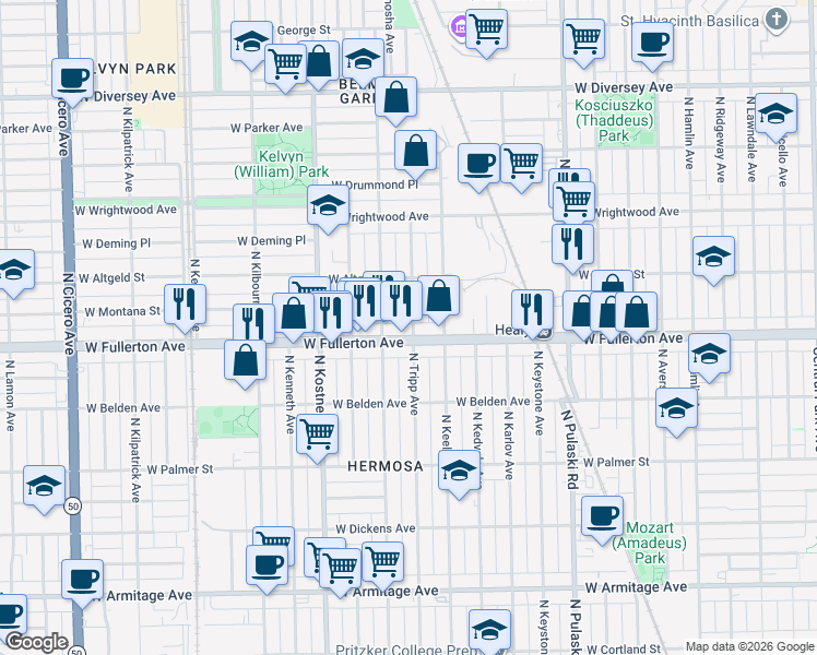 map of restaurants, bars, coffee shops, grocery stores, and more near in Chicago