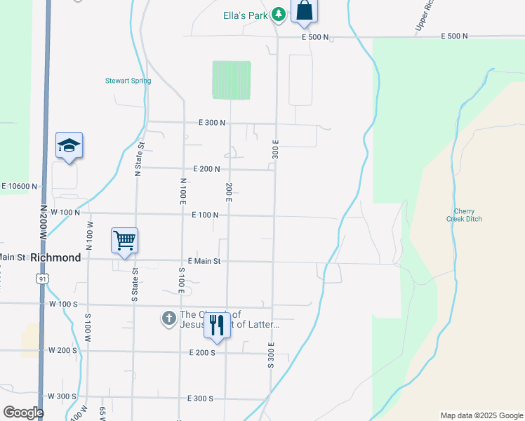 map of restaurants, bars, coffee shops, grocery stores, and more near 277 East 100 North in Richmond