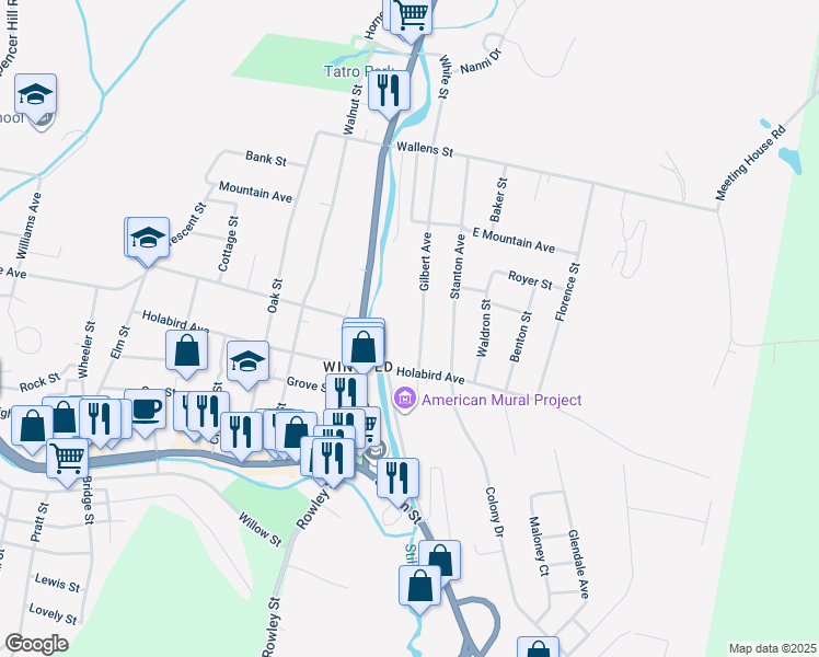 map of restaurants, bars, coffee shops, grocery stores, and more near 170 Gilbert Avenue in Winsted