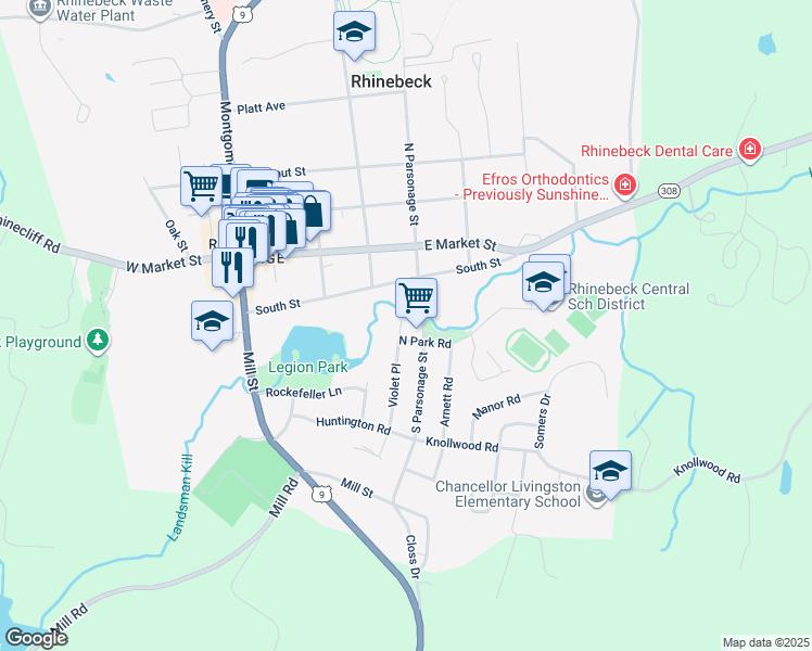 map of restaurants, bars, coffee shops, grocery stores, and more near 10 Violet Place in Rhinebeck