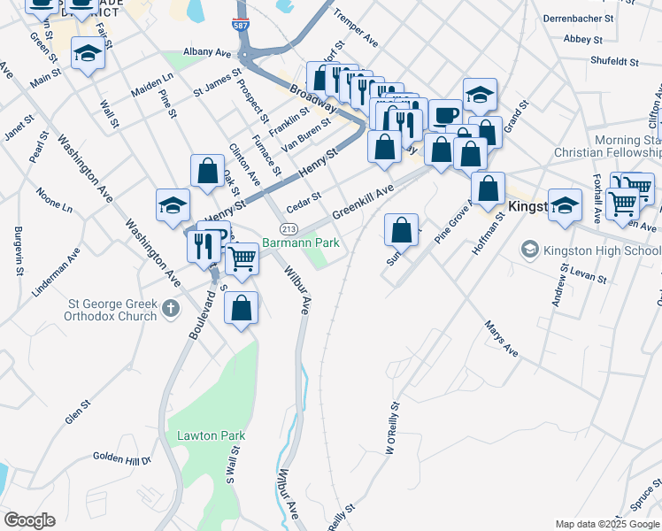 map of restaurants, bars, coffee shops, grocery stores, and more near 34 Barmann Avenue in Kingston