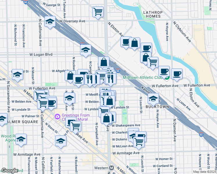 map of restaurants, bars, coffee shops, grocery stores, and more near in Chicago