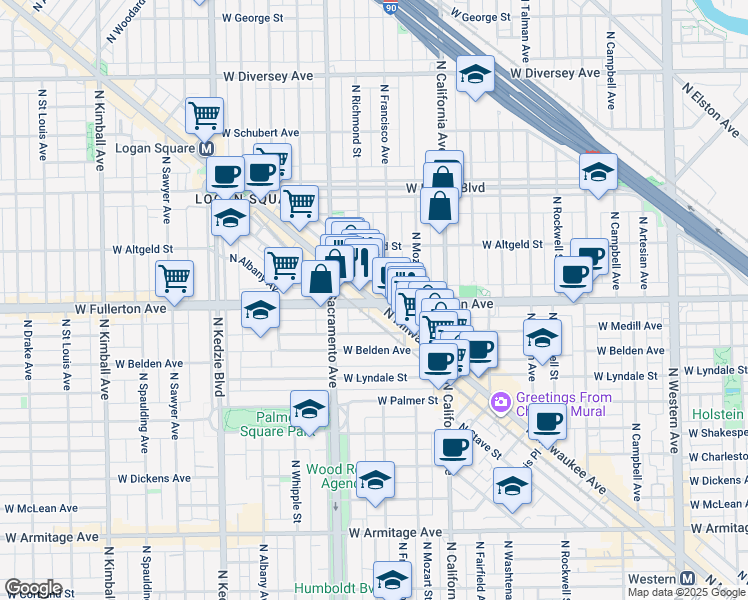 map of restaurants, bars, coffee shops, grocery stores, and more near in Chicago