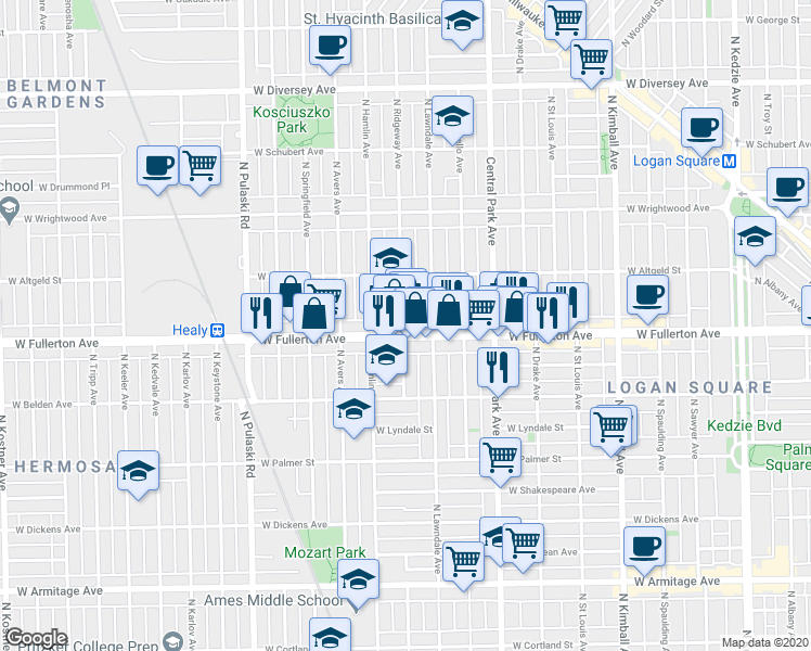 map of restaurants, bars, coffee shops, grocery stores, and more near in Chicago