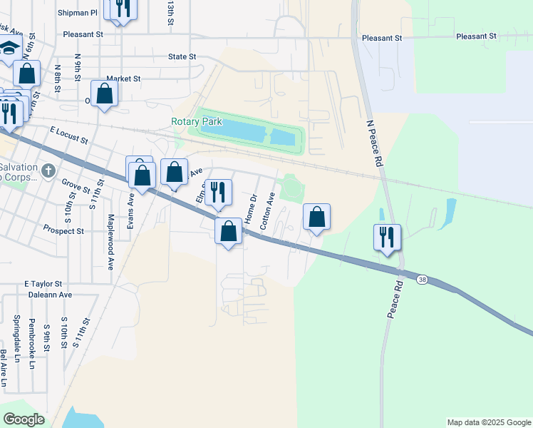 map of restaurants, bars, coffee shops, grocery stores, and more near 134 Cotton Avenue in DeKalb