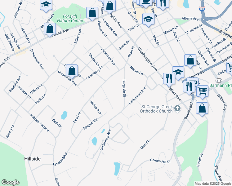map of restaurants, bars, coffee shops, grocery stores, and more near 45 Burgevin St in Kingston