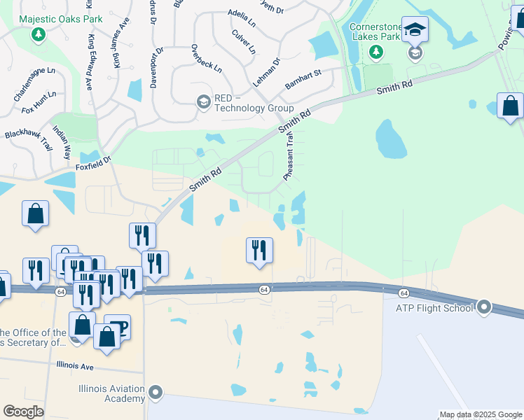 map of restaurants, bars, coffee shops, grocery stores, and more near 663 Pheasant Trail in St. Charles