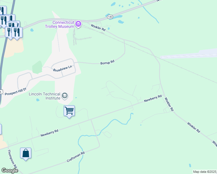 map of restaurants, bars, coffee shops, grocery stores, and more near 32 Mourning Dove Trail in East Windsor