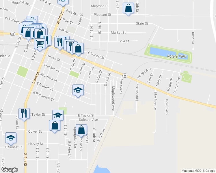 map of restaurants, bars, coffee shops, grocery stores, and more near 312 South 11th Street in DeKalb