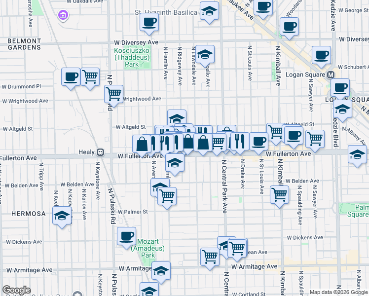 map of restaurants, bars, coffee shops, grocery stores, and more near in Chicago