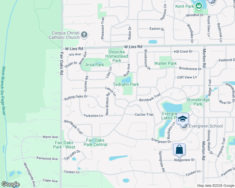 map of restaurants, bars, coffee shops, grocery stores, and more near 1308 Sheffield Court in Carol Stream