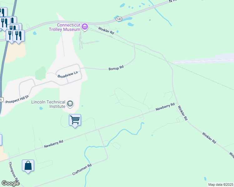 map of restaurants, bars, coffee shops, grocery stores, and more near 32 Mourning Dove Trail in East Windsor
