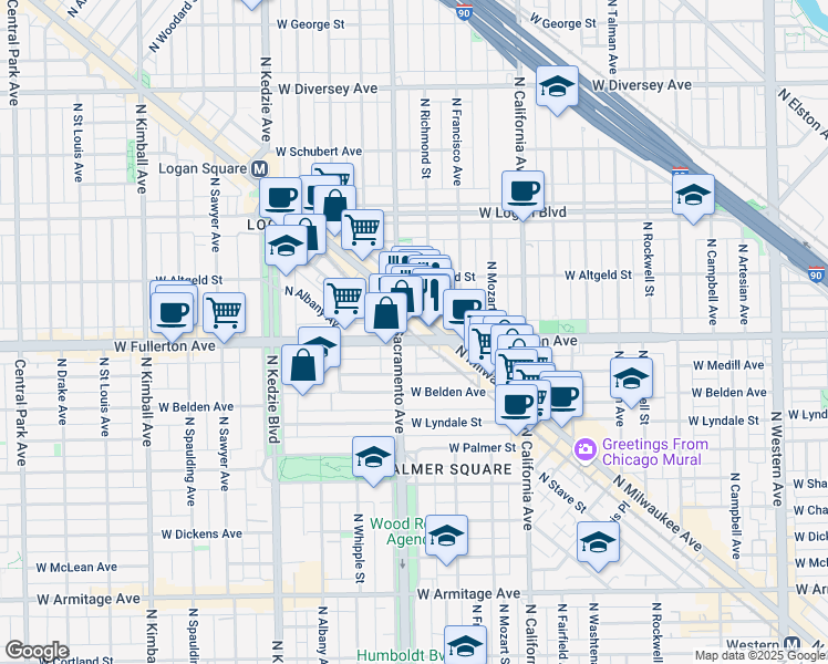 map of restaurants, bars, coffee shops, grocery stores, and more near in Chicago
