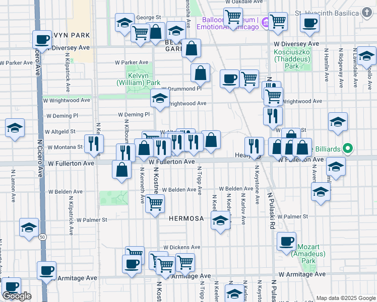 map of restaurants, bars, coffee shops, grocery stores, and more near in Chicago