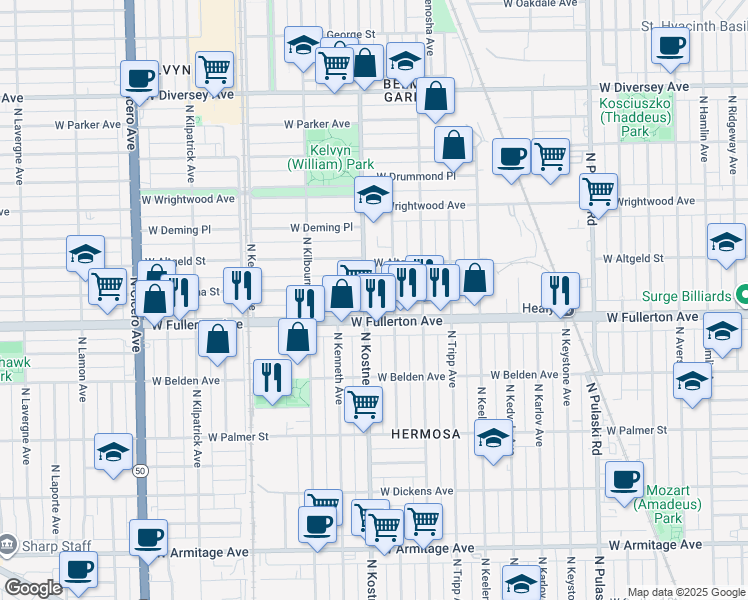 map of restaurants, bars, coffee shops, grocery stores, and more near in Chicago