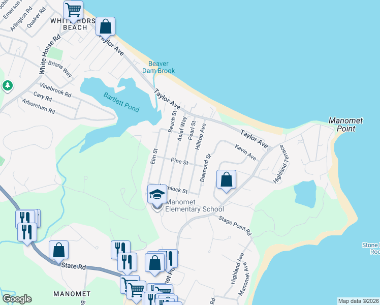 map of restaurants, bars, coffee shops, grocery stores, and more near 35 Pearl Street in Plymouth