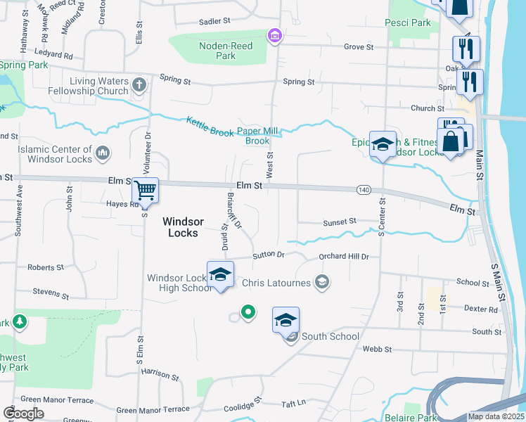 map of restaurants, bars, coffee shops, grocery stores, and more near 24 Sherwin Lane in Windsor Locks