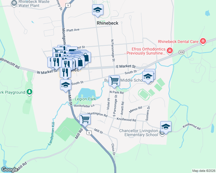 map of restaurants, bars, coffee shops, grocery stores, and more near 10 Violet Place in Rhinebeck
