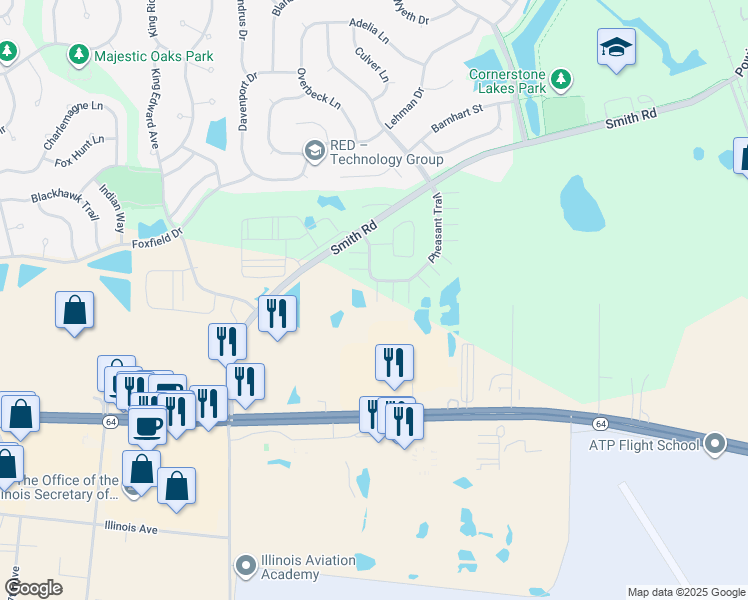map of restaurants, bars, coffee shops, grocery stores, and more near 613 Pheasant Trail in St. Charles