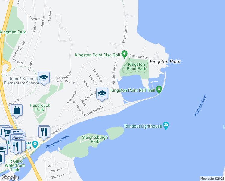 map of restaurants, bars, coffee shops, grocery stores, and more near 32 North Street in Kingston