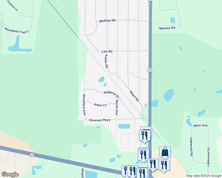 map of restaurants, bars, coffee shops, grocery stores, and more near 30W470 Mulberry Drive in West Chicago