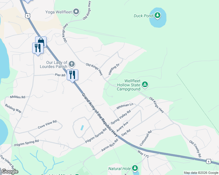 map of restaurants, bars, coffee shops, grocery stores, and more near 15 Sam Hollow Road in Wellfleet
