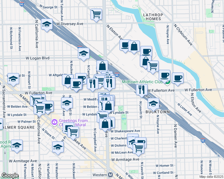 map of restaurants, bars, coffee shops, grocery stores, and more near in Chicago