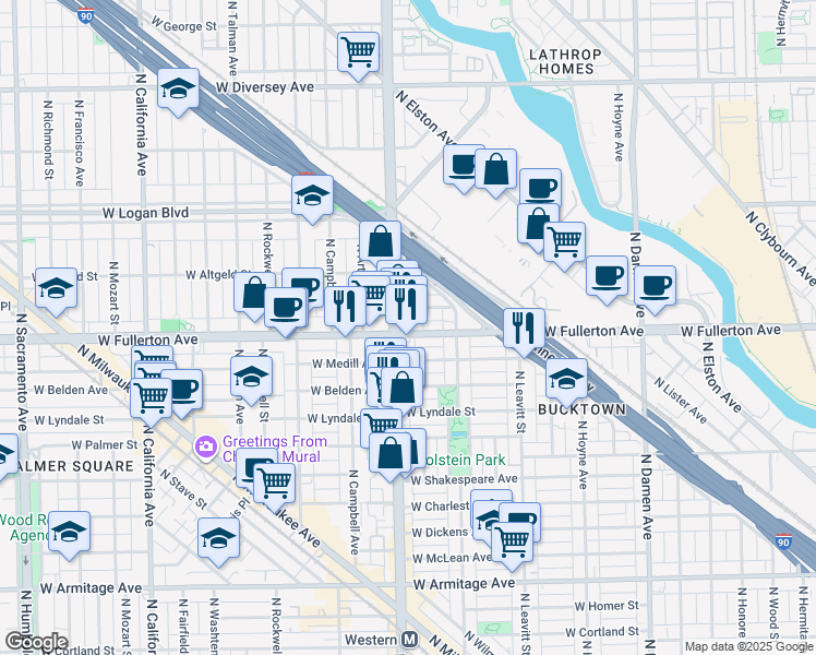 map of restaurants, bars, coffee shops, grocery stores, and more near in Chicago