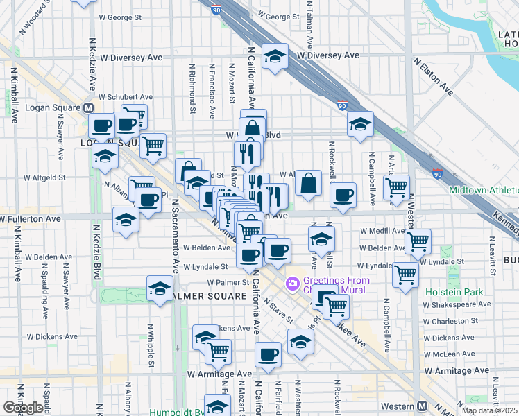 map of restaurants, bars, coffee shops, grocery stores, and more near in Chicago