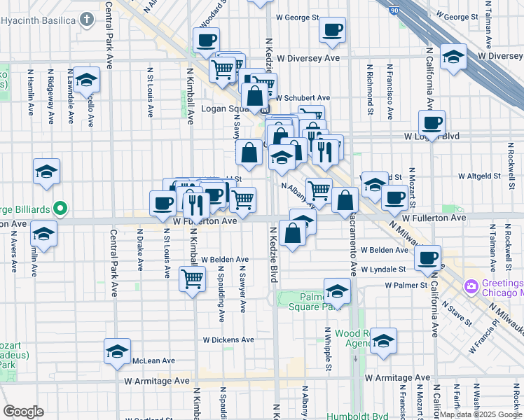 map of restaurants, bars, coffee shops, grocery stores, and more near in Chicago