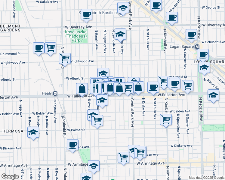 map of restaurants, bars, coffee shops, grocery stores, and more near in Chicago