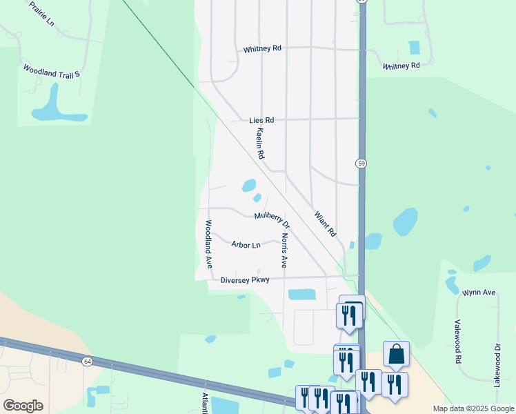 map of restaurants, bars, coffee shops, grocery stores, and more near 30W470 Mulberry Drive in West Chicago