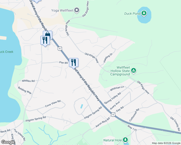 map of restaurants, bars, coffee shops, grocery stores, and more near 50 Designers Road in Wellfleet